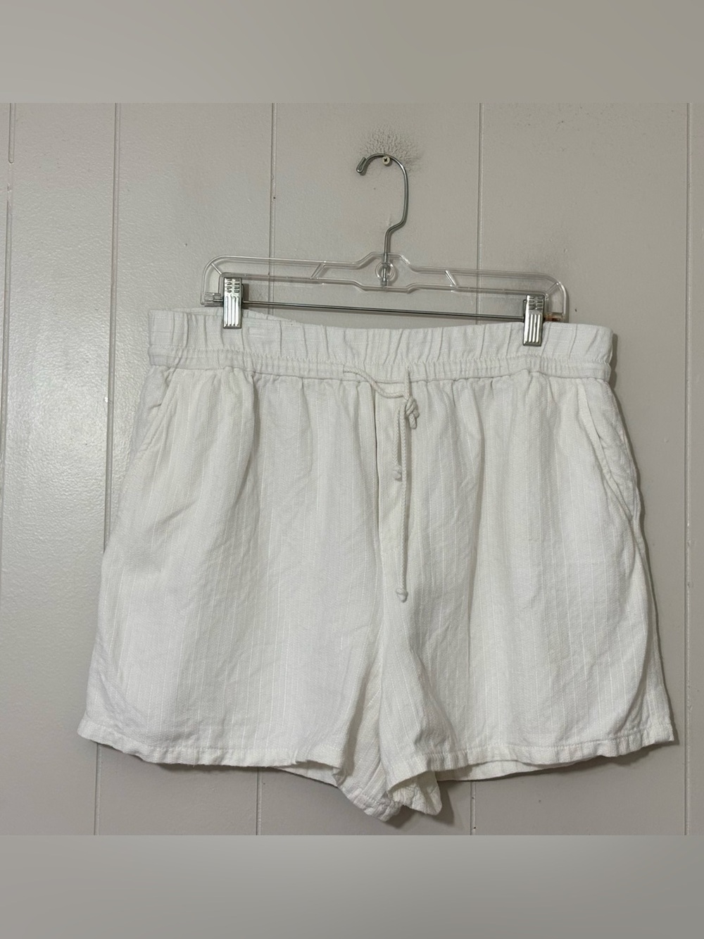 Maeve Anthropologie Linen Blend Pull-On Shorts White XL Drawstring Pockets